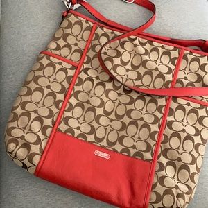 Coach Monogram Tote w/ Strap Red Trim Pink Tag NWT